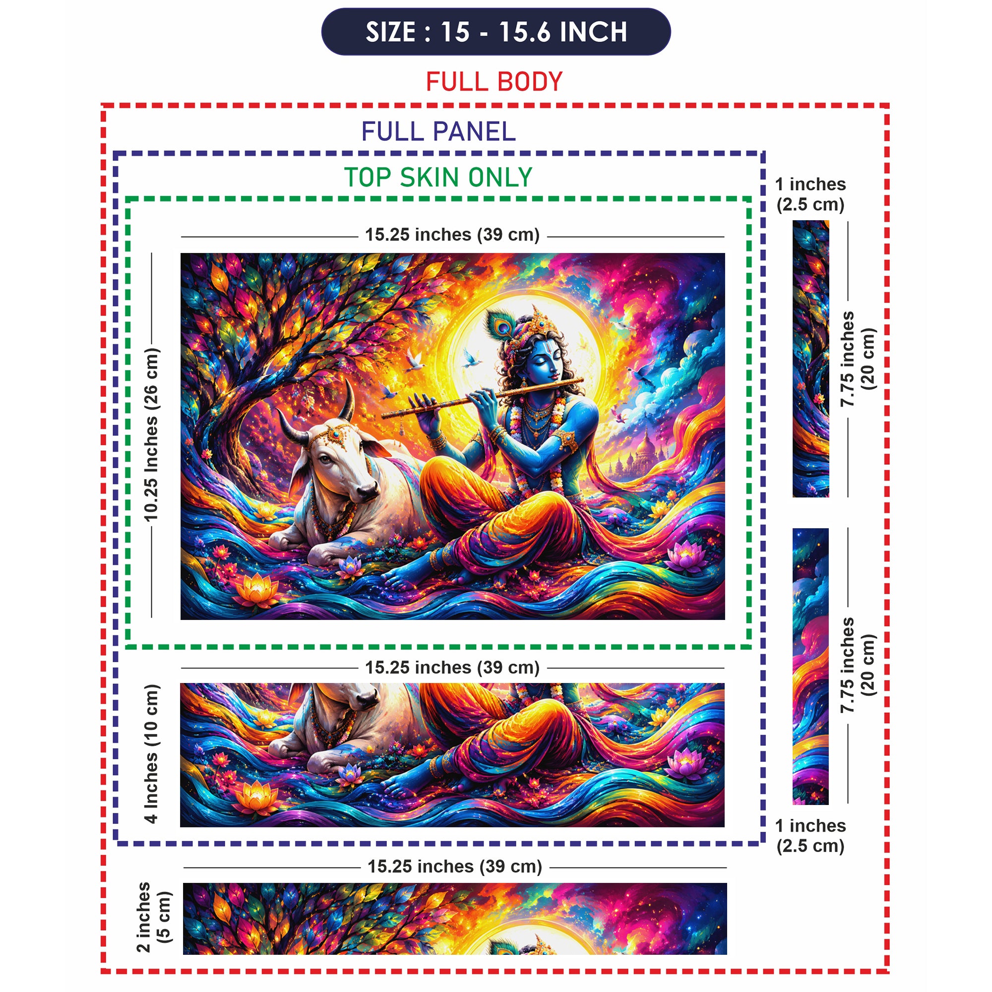 Krishna Flute Cow Color Swirl Laptop Skin - View 8