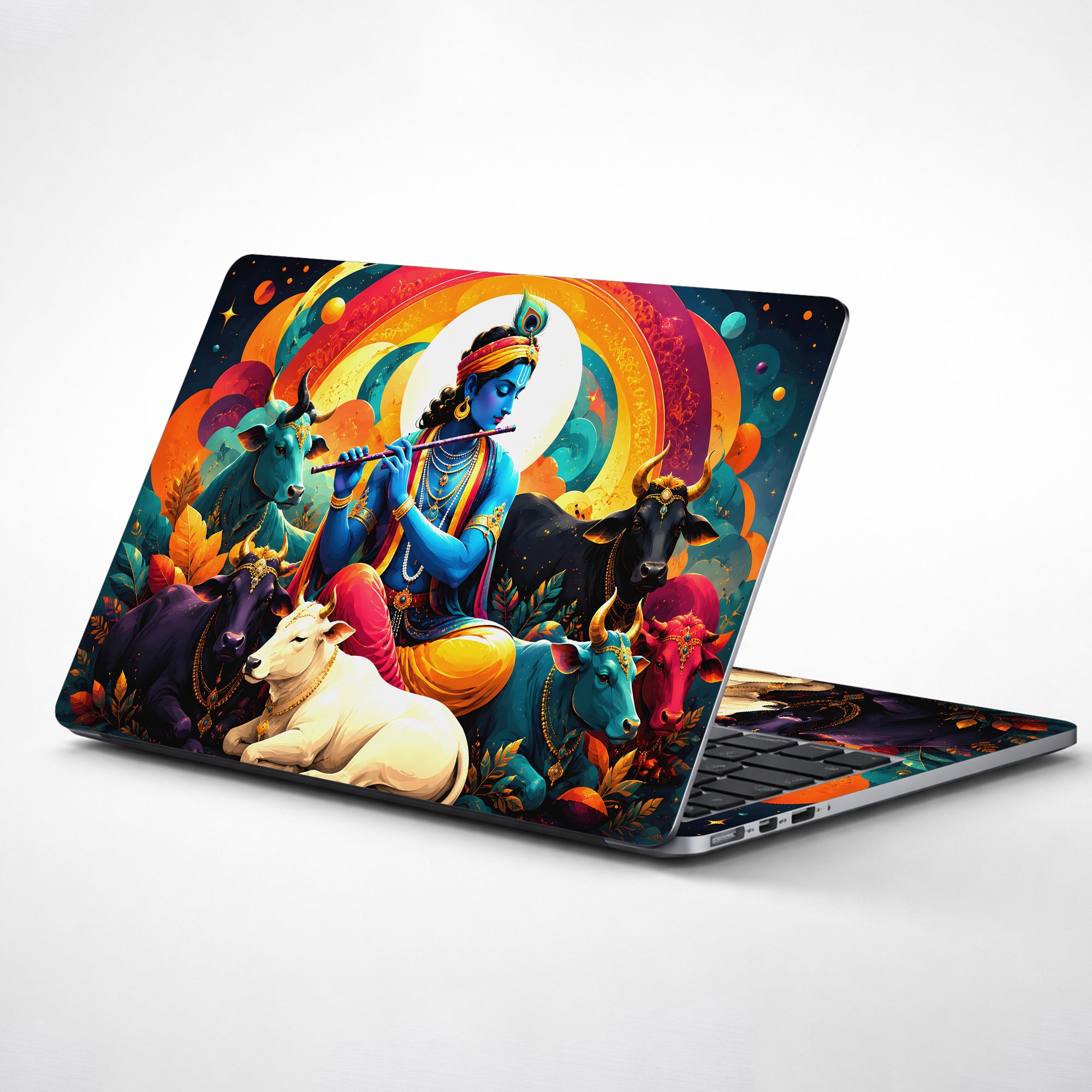 Krishna Flute Cows Rainbow Laptop Skin - View 1