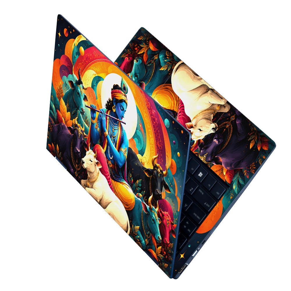 Krishna Flute Cows Rainbow Laptop Skin - View 2