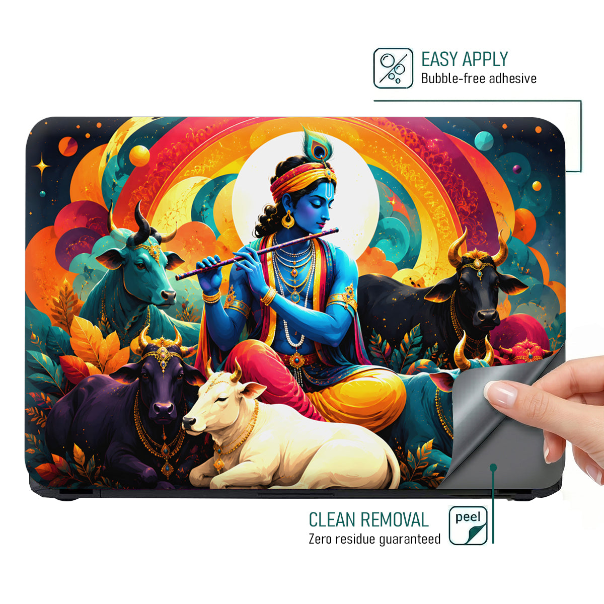 Krishna Flute Cows Rainbow Laptop Skin - View 4