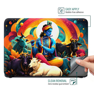Krishna Flute Cows Rainbow Laptop Skin - View 4