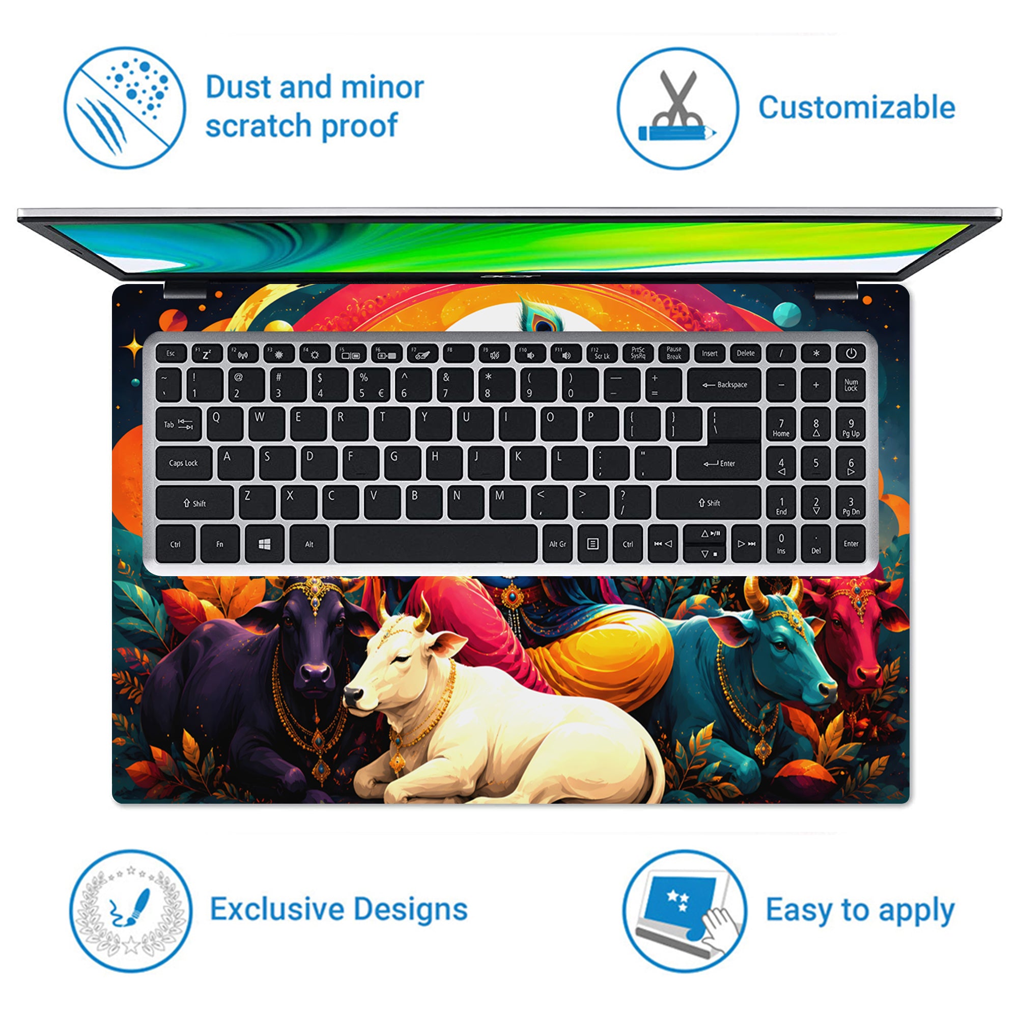 Krishna Flute Cows Rainbow Laptop Skin - View 5