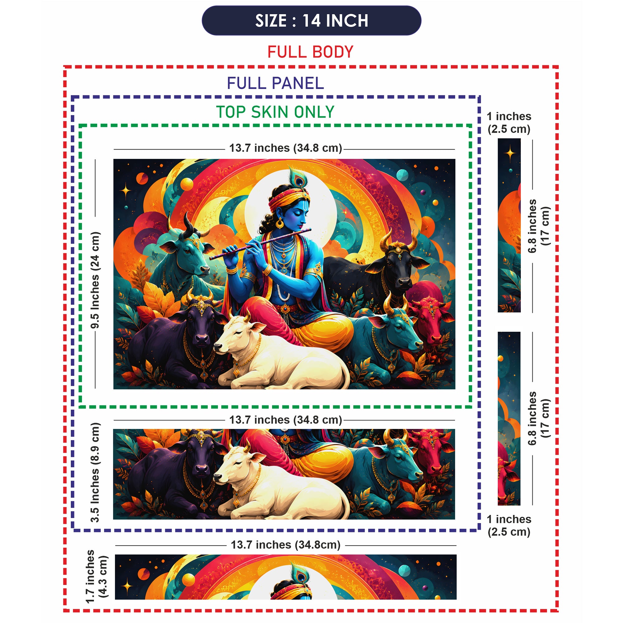 Krishna Flute Cows Rainbow Laptop Skin - View 7