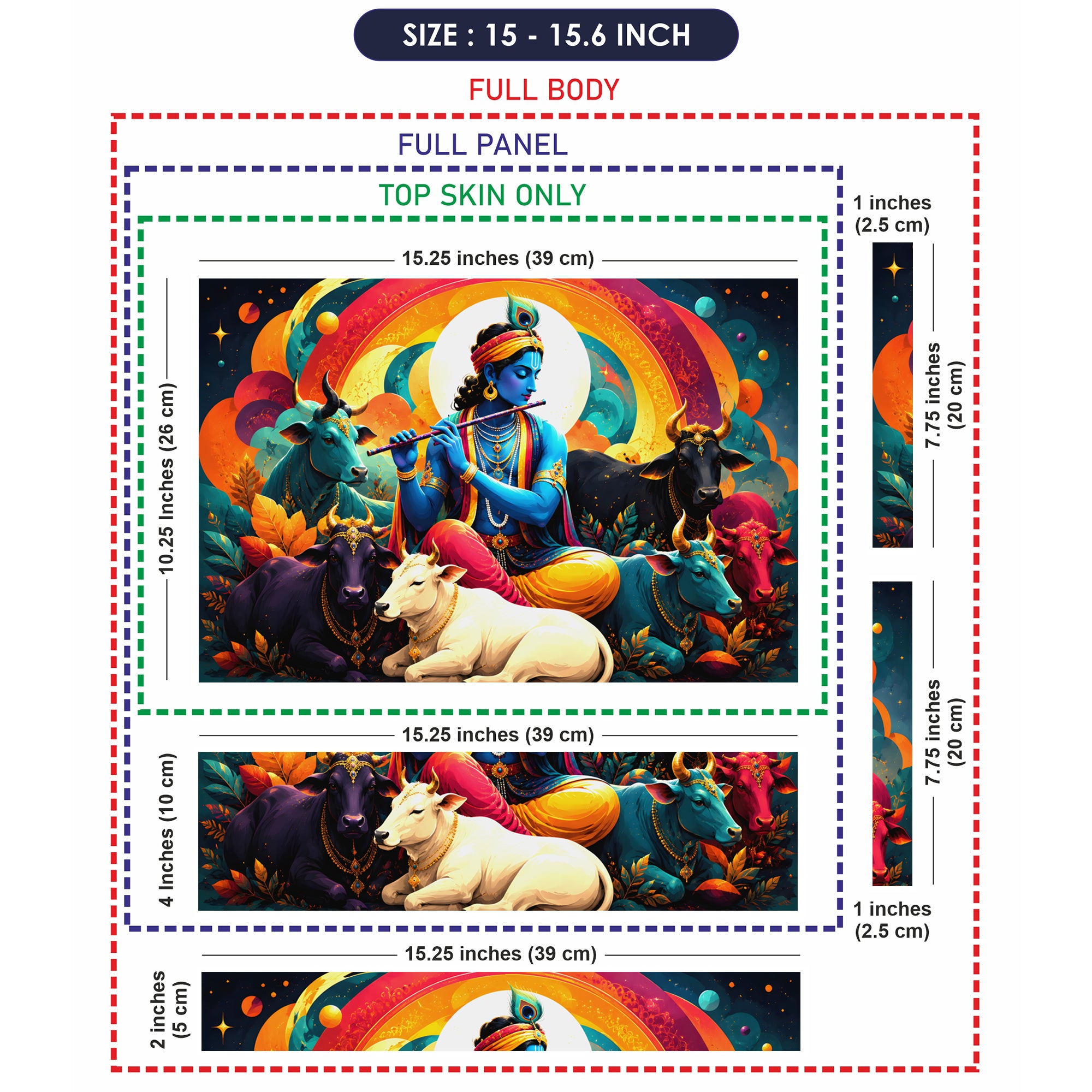 Krishna Flute Cows Rainbow Laptop Skin - View 8