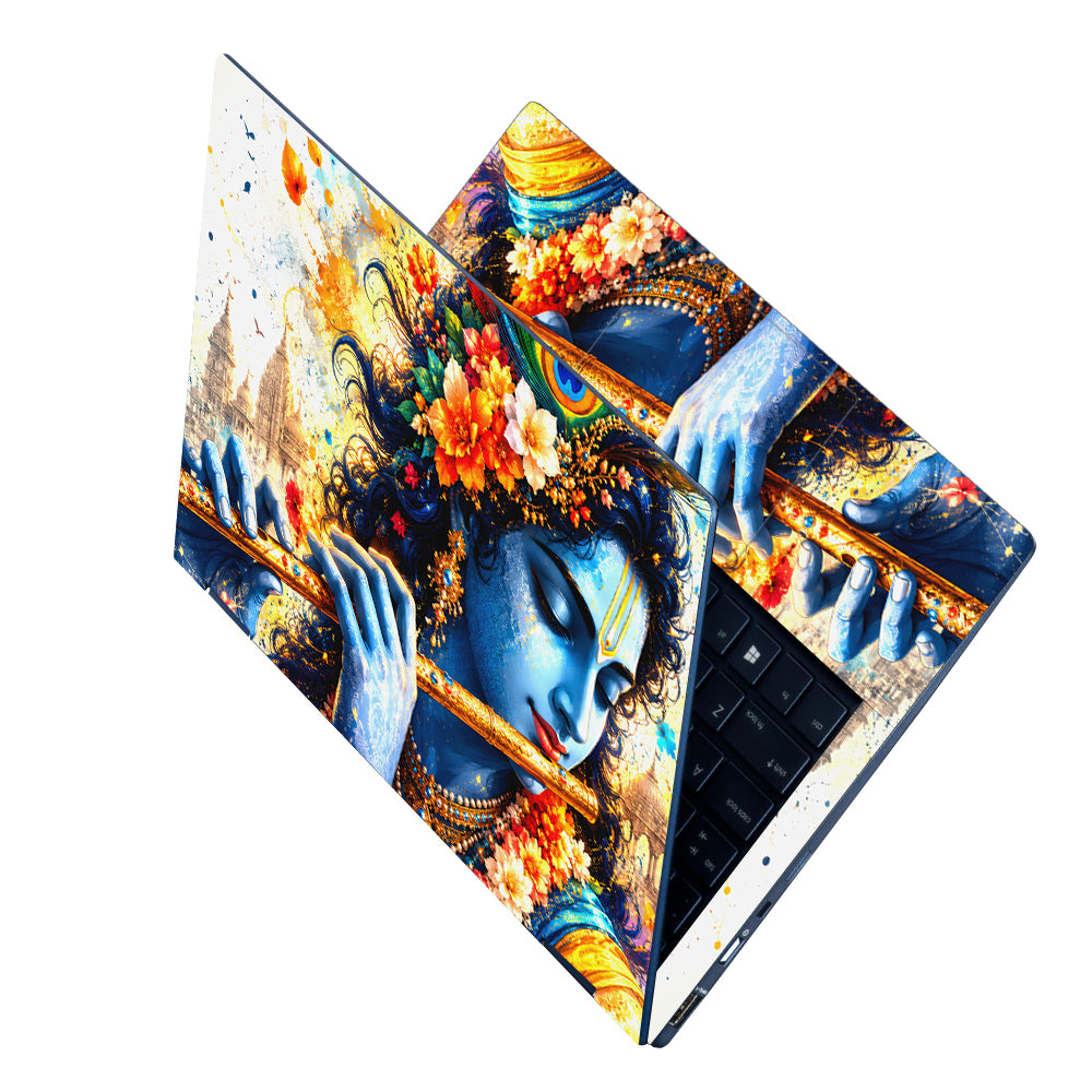 Krishna Flute Flowers Temple Laptop Skin - View 2