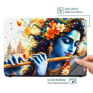 Krishna Flute Flowers Temple Laptop Skin - View 4