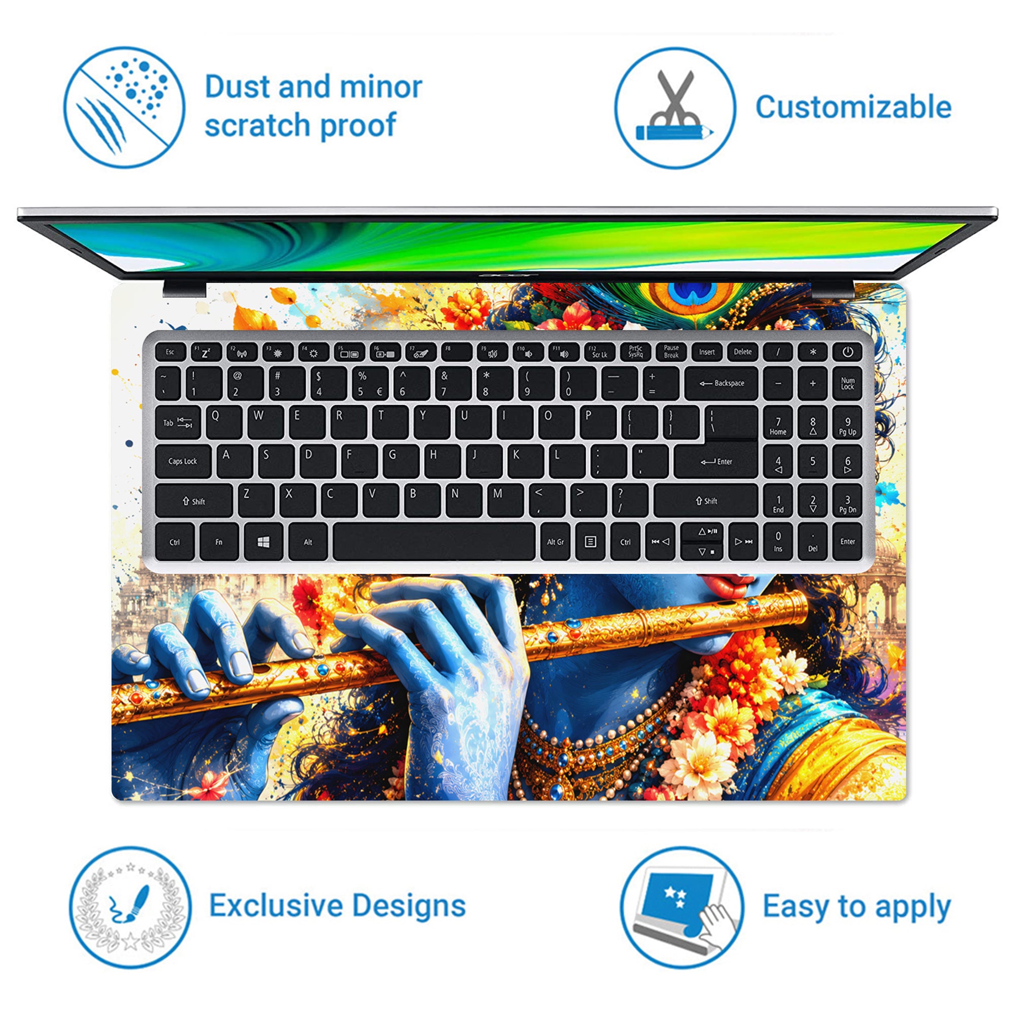 Krishna Flute Flowers Temple Laptop Skin - View 5
