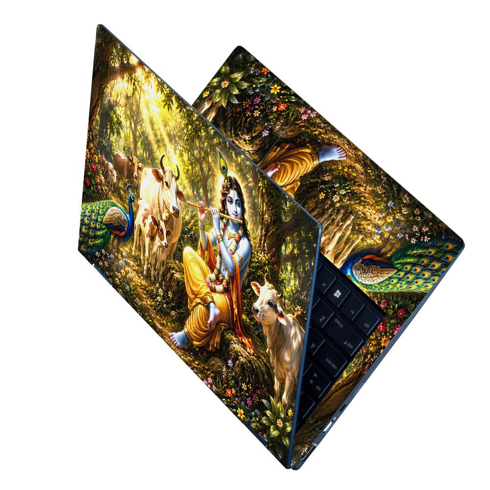 Krishna Flute Forest Cows Laptop Skin - View 2