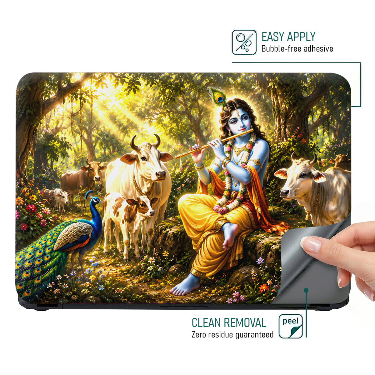 Krishna Flute Forest Cows Laptop Skin - View 4