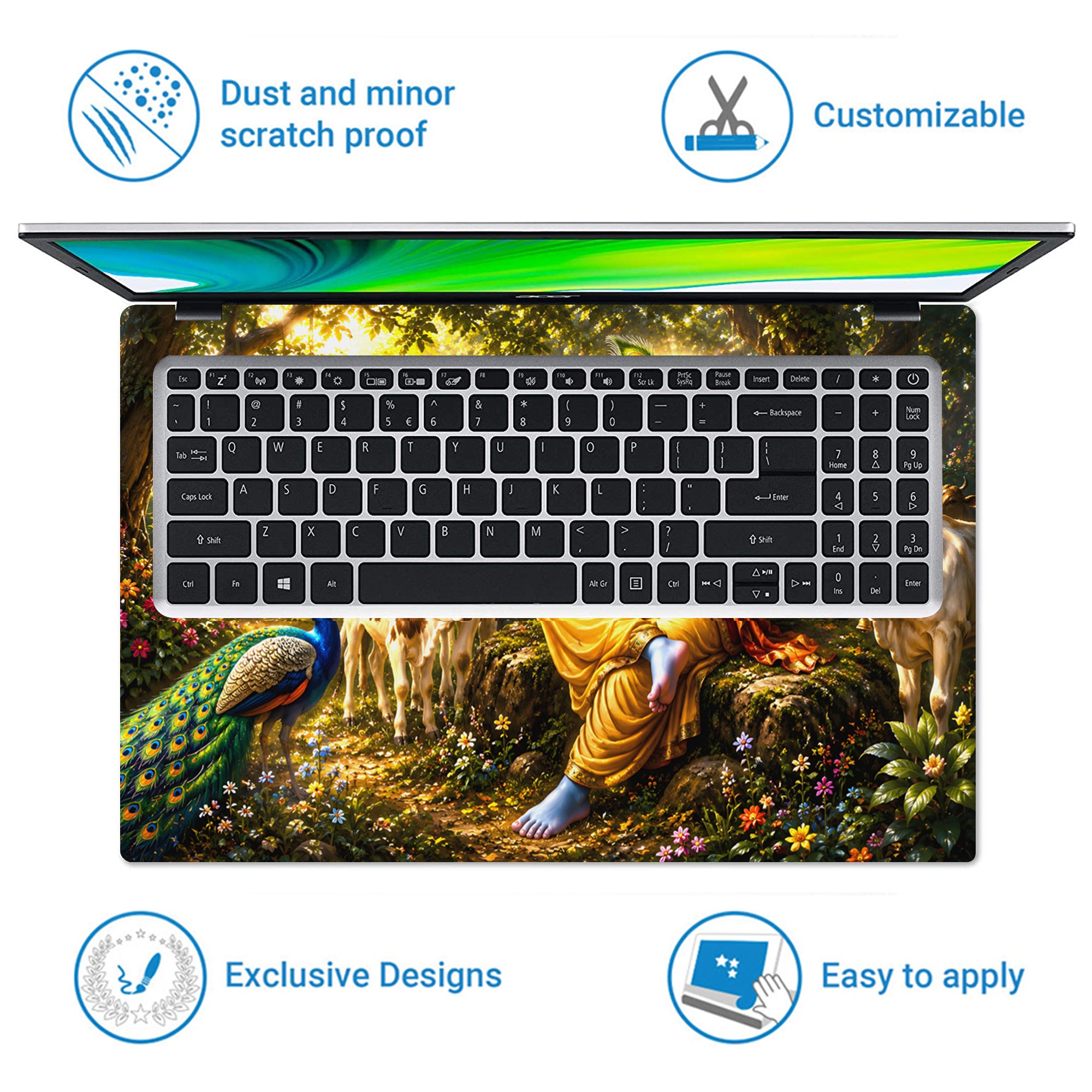 Krishna Flute Forest Cows Laptop Skin - View 5