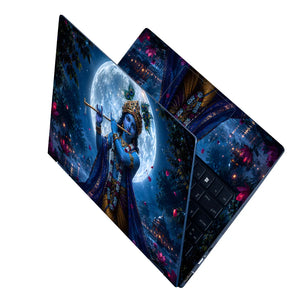 Krishna Flute Moon Lotus Night Laptop Skin - View 2