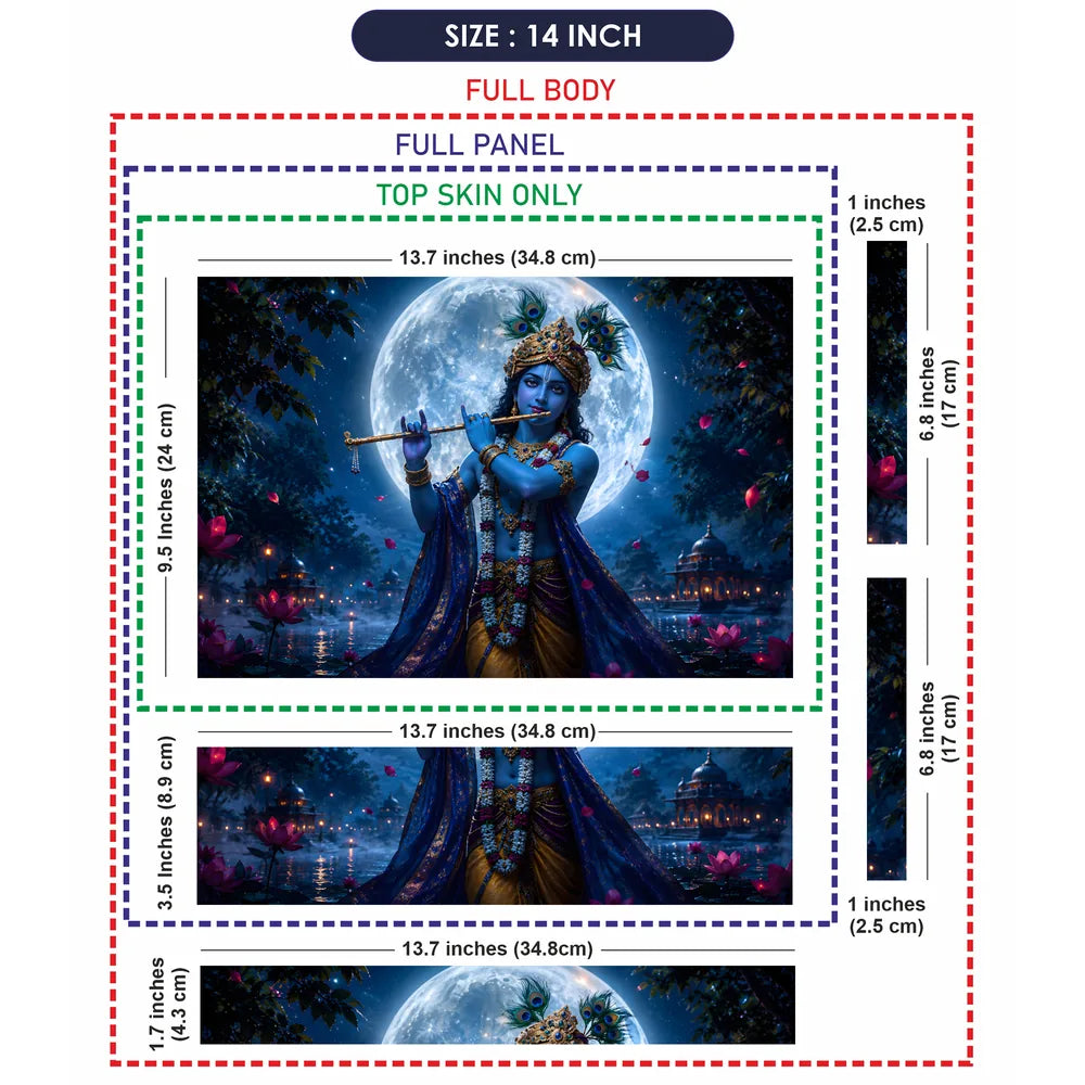 Krishna Flute Moon Lotus Night Laptop Skin - View 7