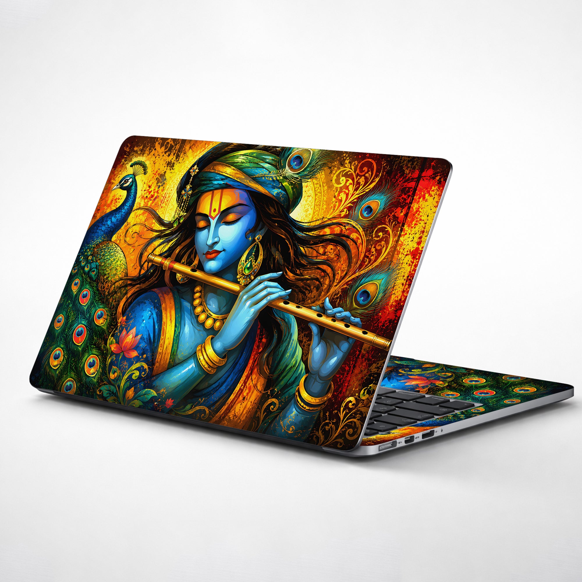 Krishna Flute Peacock Art Laptop Skin - View 1
