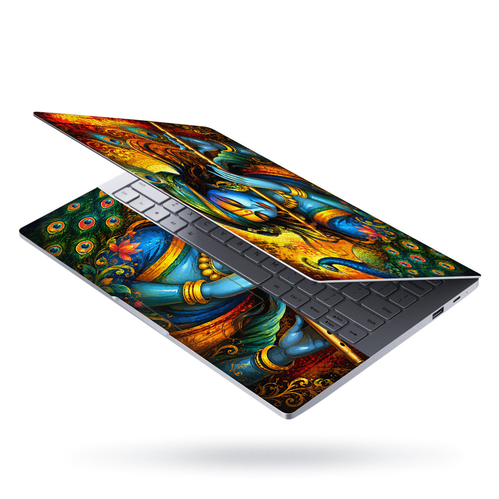 Krishna Flute Peacock Art Laptop Skin - View 3