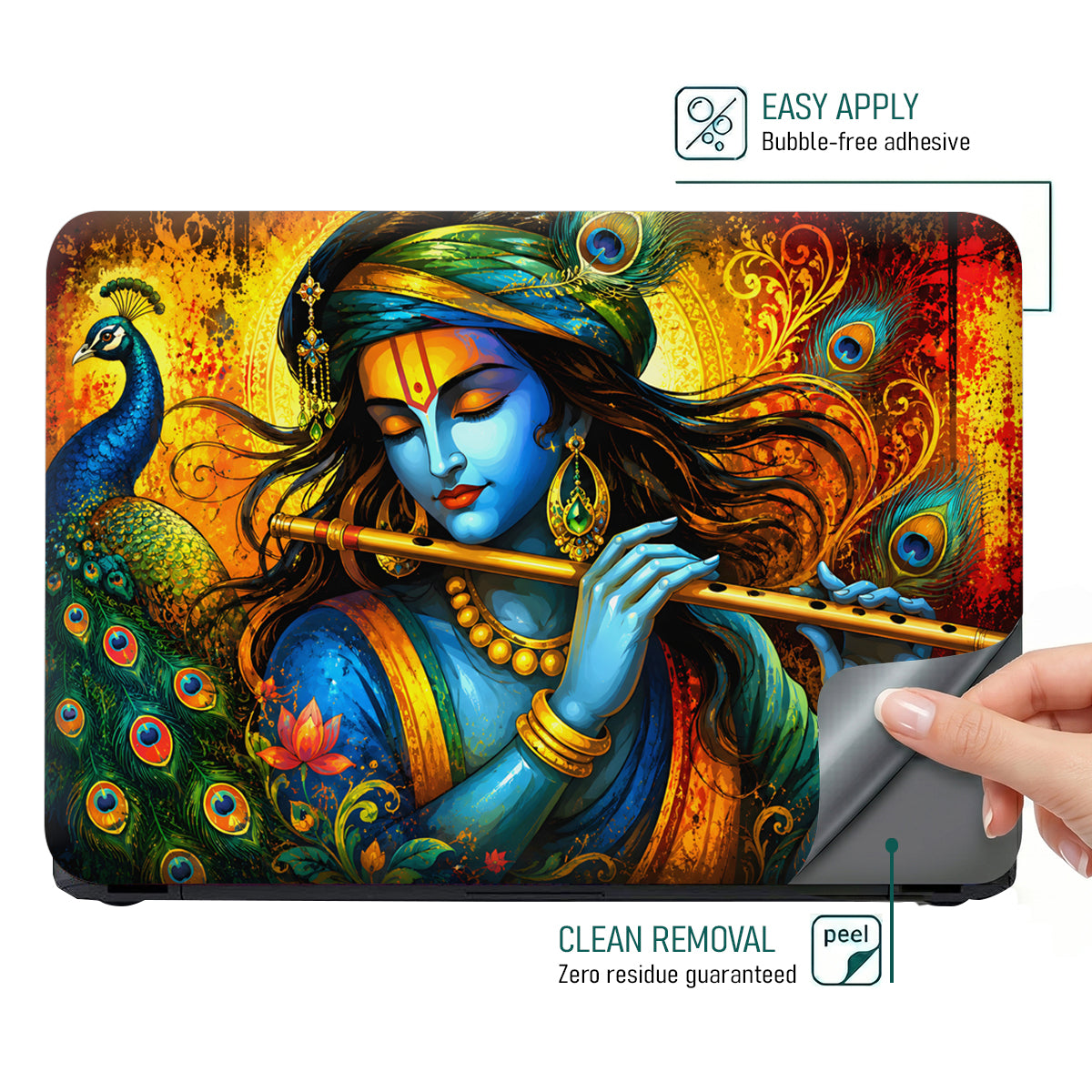 Krishna Flute Peacock Art Laptop Skin - View 4