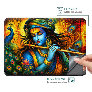 Krishna Flute Peacock Art Laptop Skin - View 4