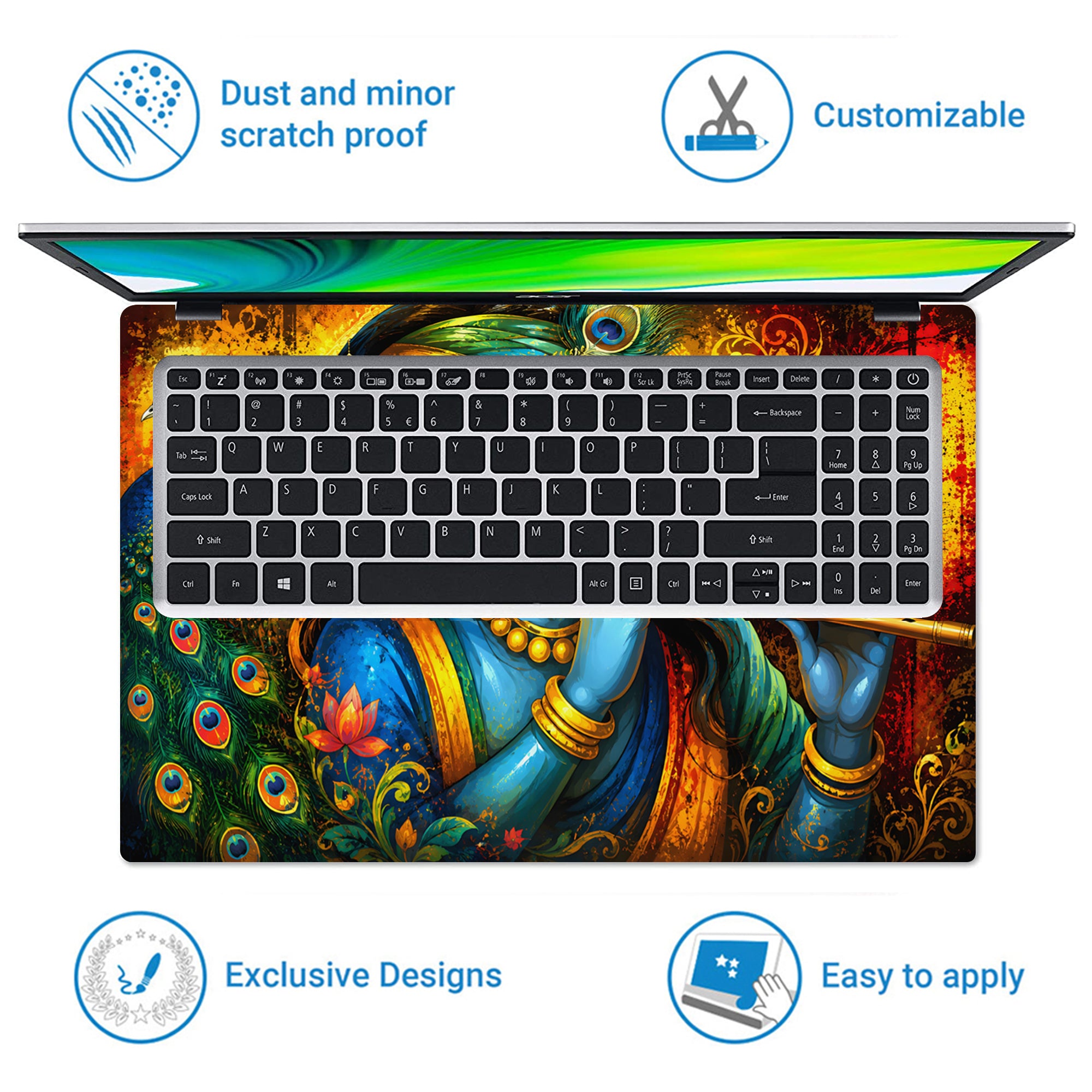 Krishna Flute Peacock Art Laptop Skin - View 5