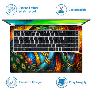 Krishna Flute Peacock Art Laptop Skin - View 5