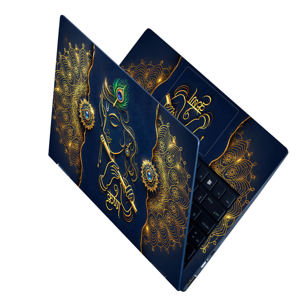 Krishna Gold Mandala Flute Laptop Skin - View 2
