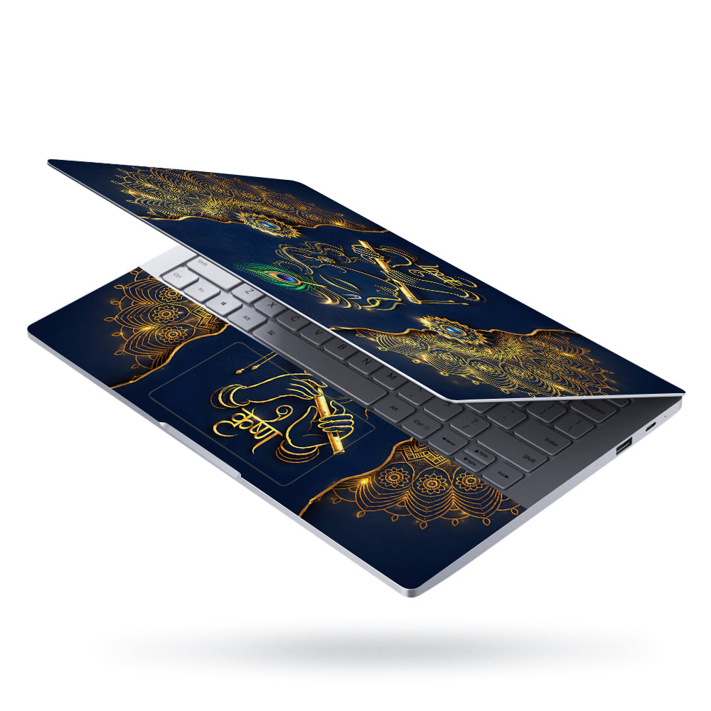 Krishna Gold Mandala Flute Laptop Skin - View 3