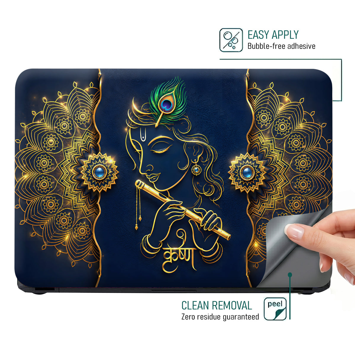 Krishna Gold Mandala Flute Laptop Skin - View 4