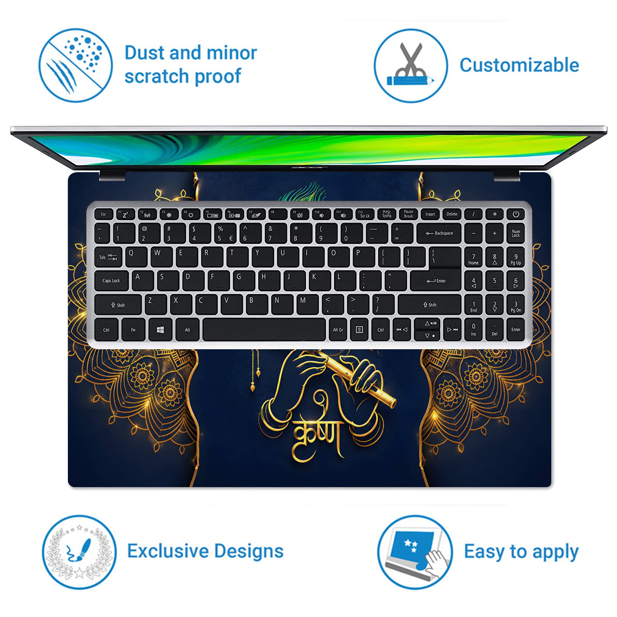 Krishna Gold Mandala Flute Laptop Skin - View 5