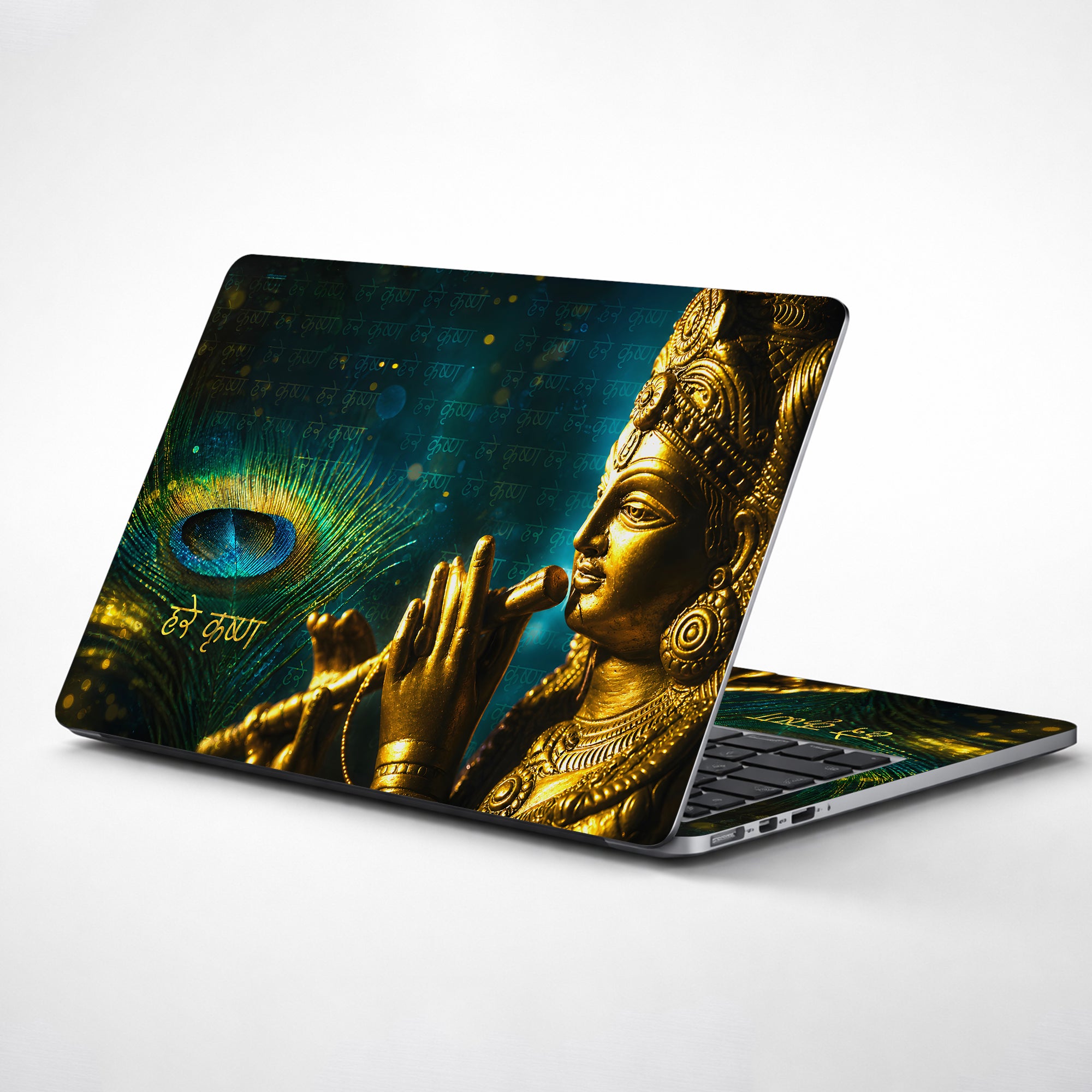 Krishna Golden Statue Peacock Feather Hare Krishna Laptop Skin - View 1