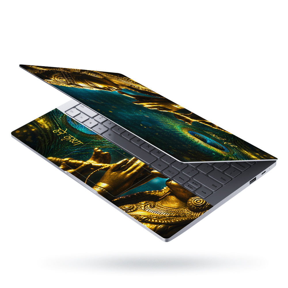 Krishna Golden Statue Peacock Feather Hare Krishna Laptop Skin - View 3