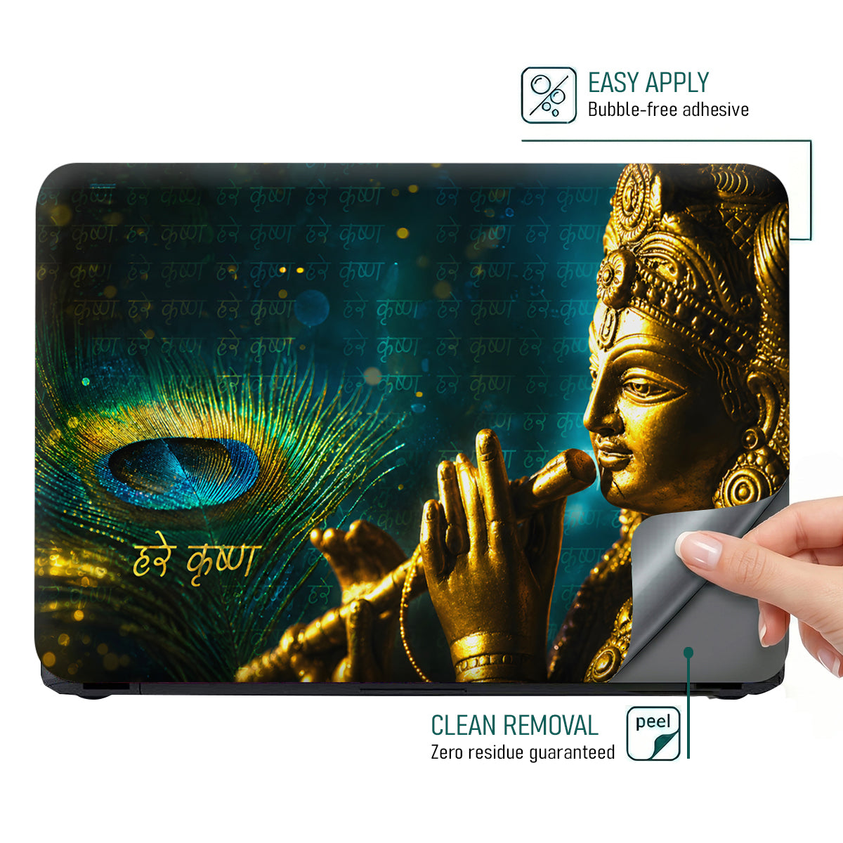 Krishna Golden Statue Peacock Feather Hare Krishna Laptop Skin - View 4