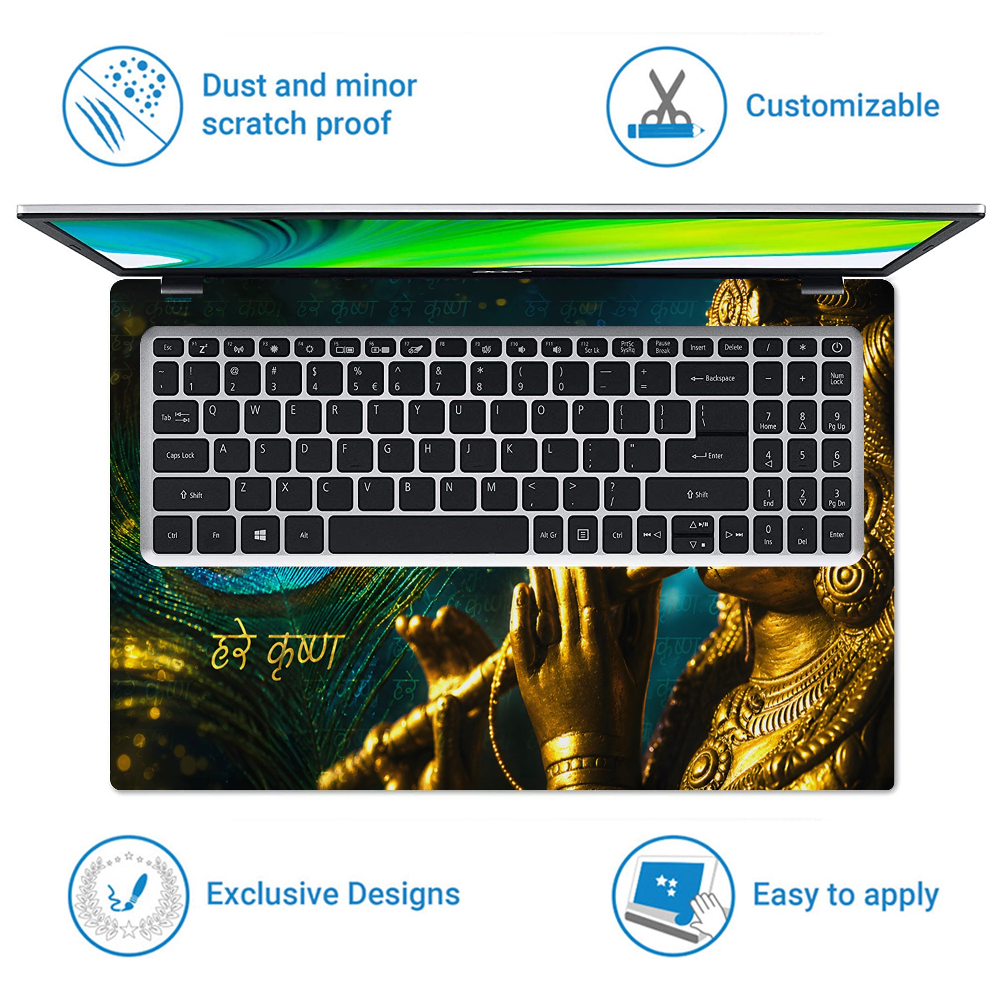 Krishna Golden Statue Peacock Feather Hare Krishna Laptop Skin - View 5