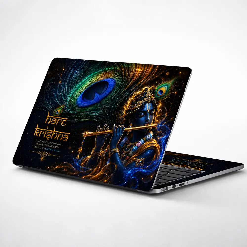 Krishna Hare Krishna Flute Dark Laptop Skin - View 1