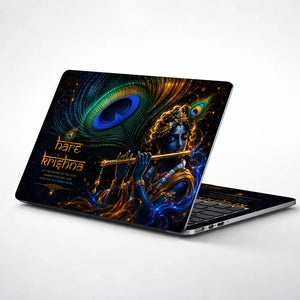 Krishna Hare Krishna Flute Dark Laptop Skin - View 1
