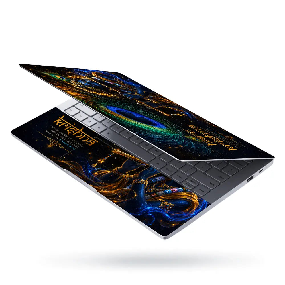 Krishna Hare Krishna Flute Dark Laptop Skin - View 3