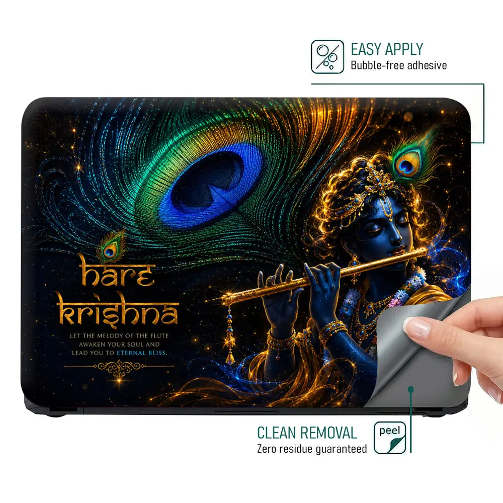 Krishna Hare Krishna Flute Dark Laptop Skin - View 4