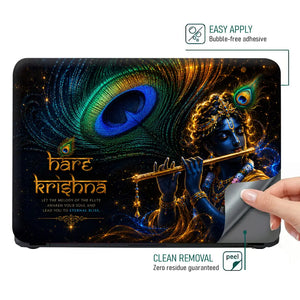 Krishna Hare Krishna Flute Dark Laptop Skin - View 4