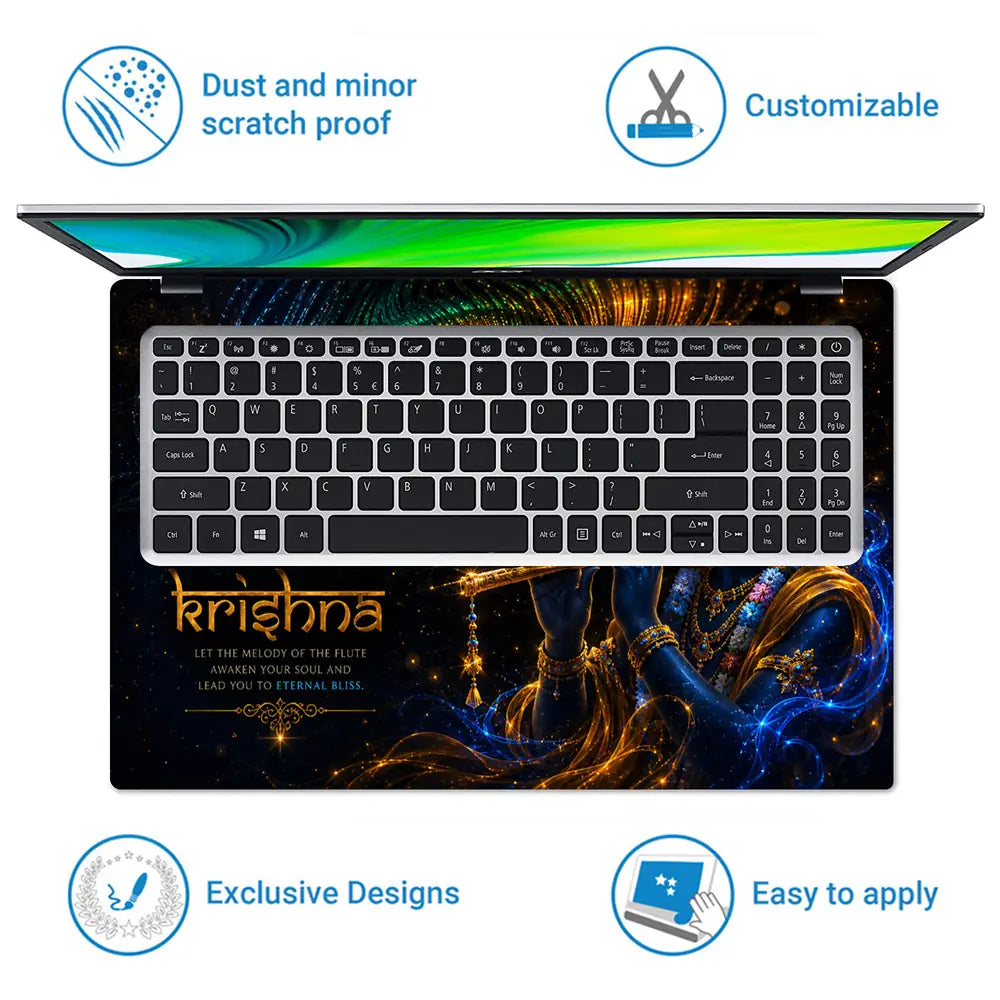 Krishna Hare Krishna Flute Dark Laptop Skin - View 5