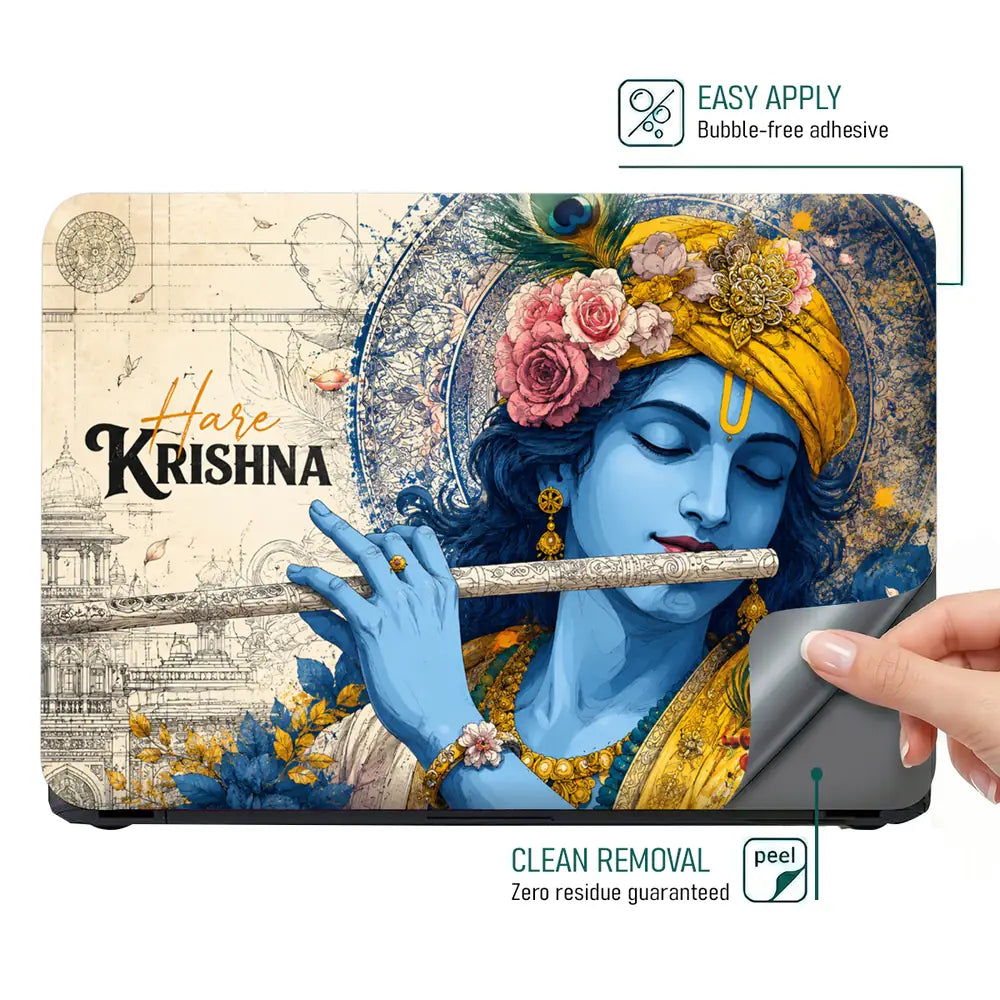 Krishna Hare Krishna Flute Laptop Skin - View 4