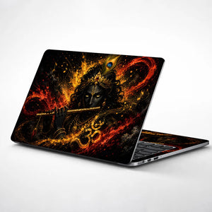 Krishna Peacock Flute Gold Laptop Skin - View 1