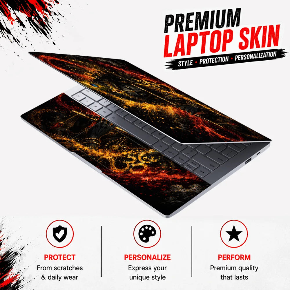 Krishna Peacock Flute Gold Laptop Skin - View 3