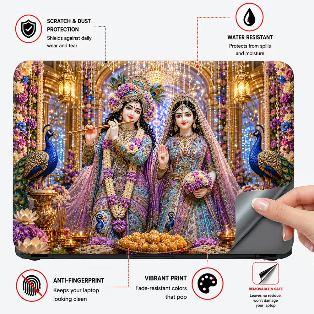 Krishna Radha Temple Peacock Laptop Skin - View 4