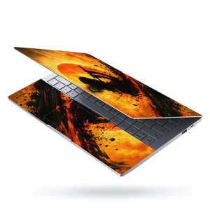 Krishna Silhouette Flute Orange Moon Laptop Skin - View 3