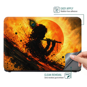 Krishna Silhouette Flute Orange Moon Laptop Skin - View 4