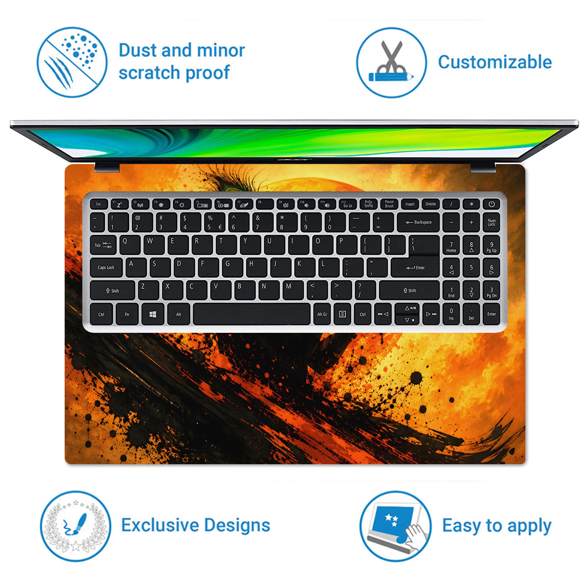Krishna Silhouette Flute Orange Moon Laptop Skin - View 5