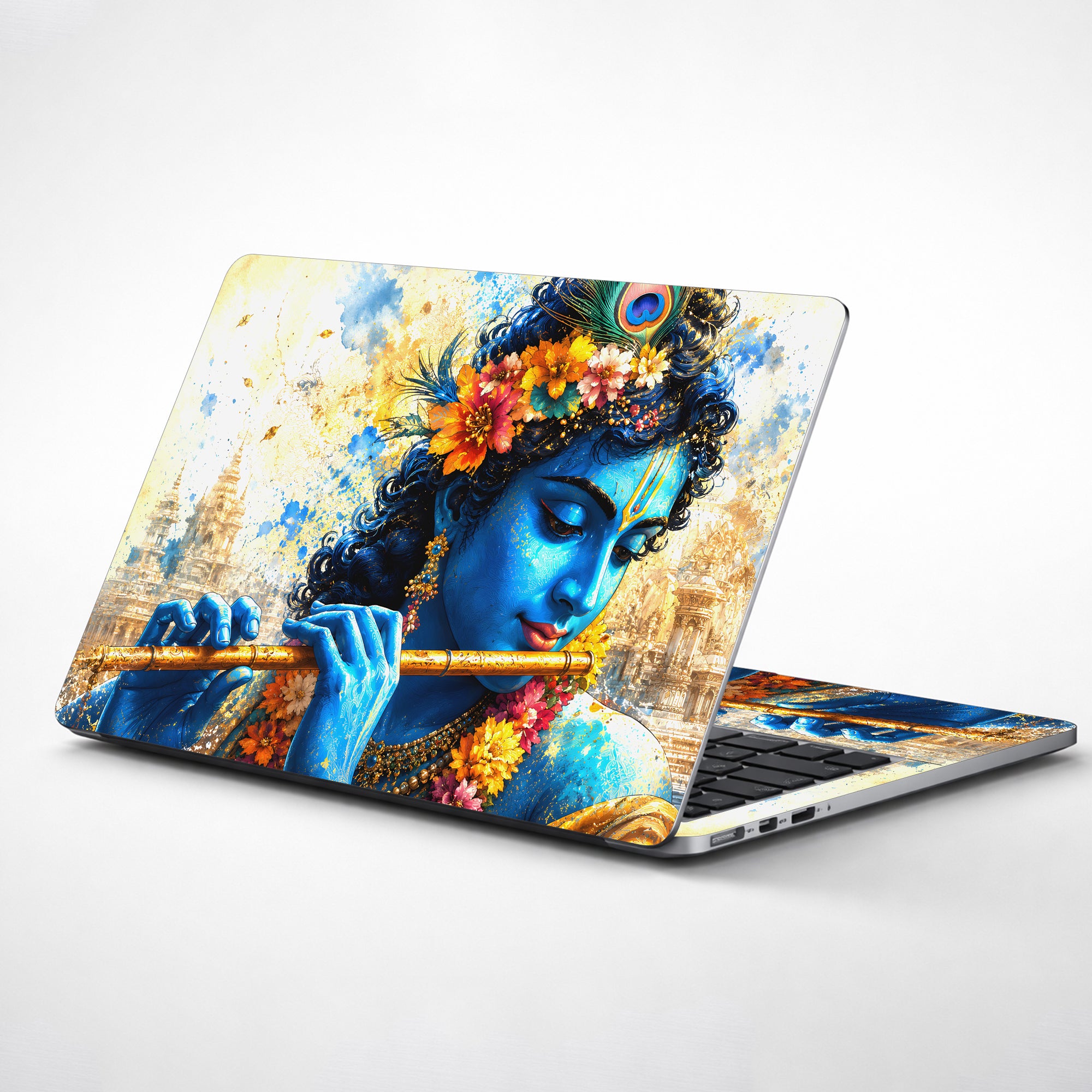 Krishna Watercolor Flute Laptop Skin - View 1