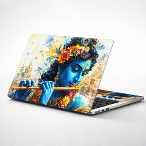 Krishna Watercolor Flute Laptop Skin - View 1