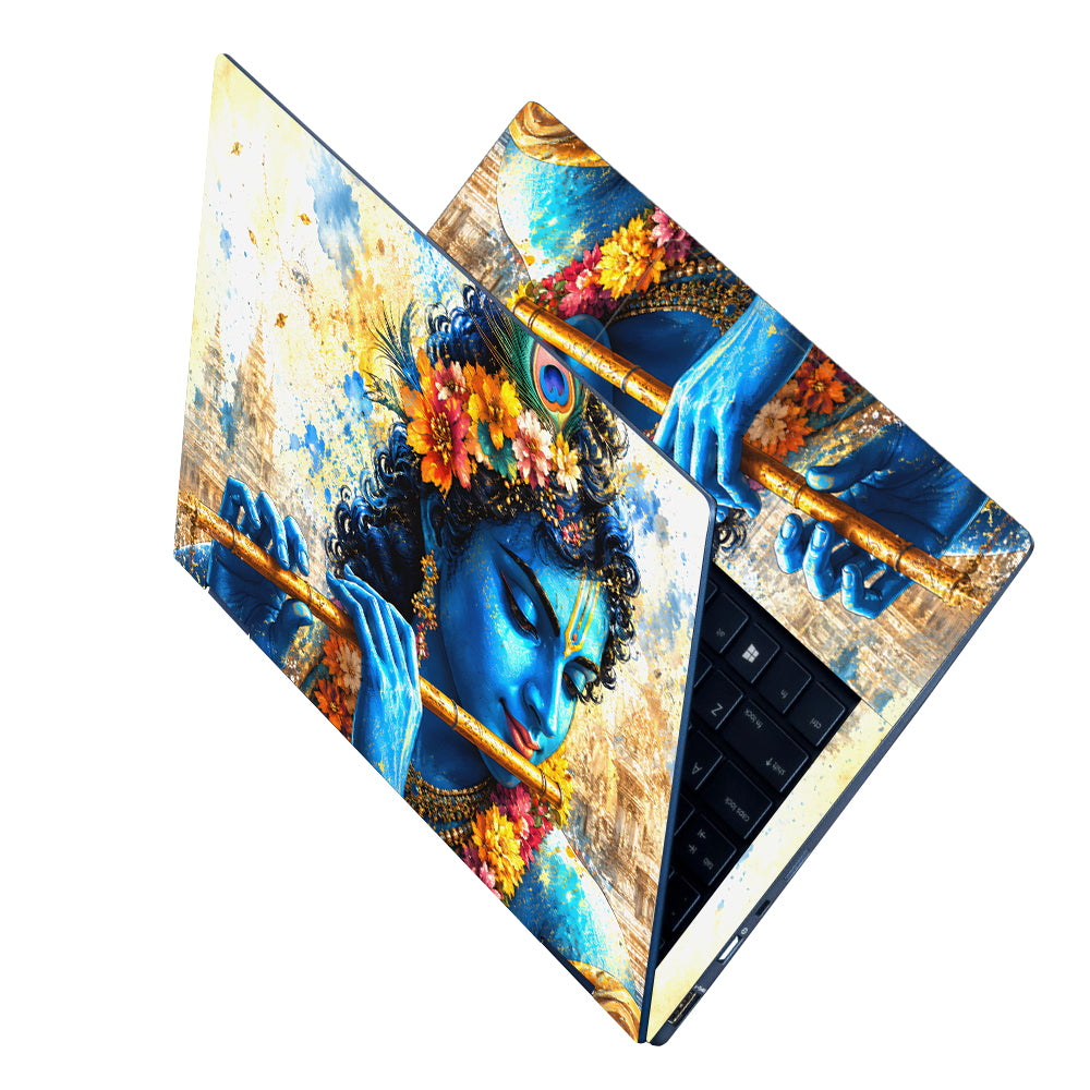 Krishna Watercolor Flute Laptop Skin - View 2