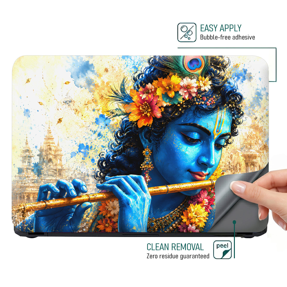 Krishna Watercolor Flute Laptop Skin - View 4