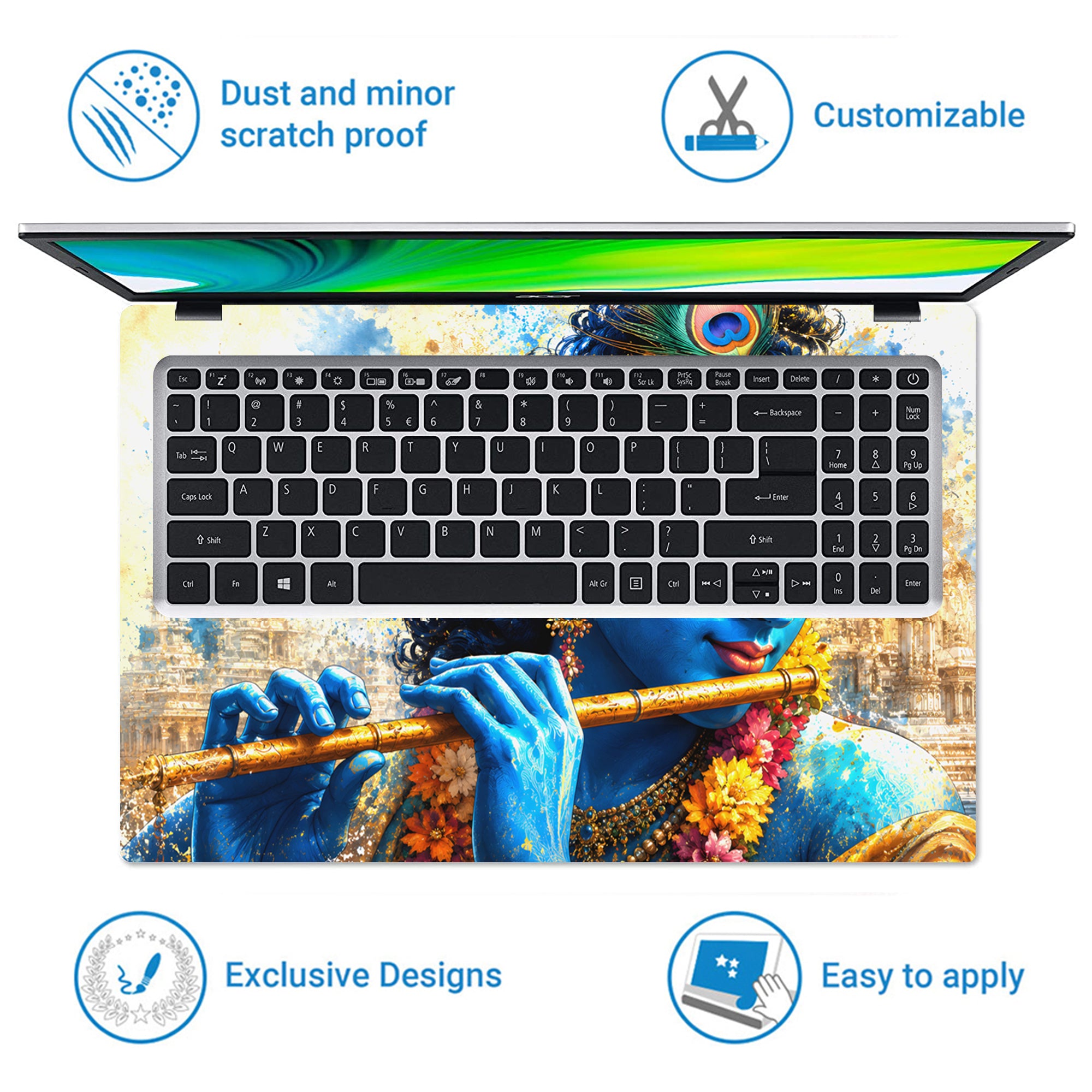 Krishna Watercolor Flute Laptop Skin - View 5