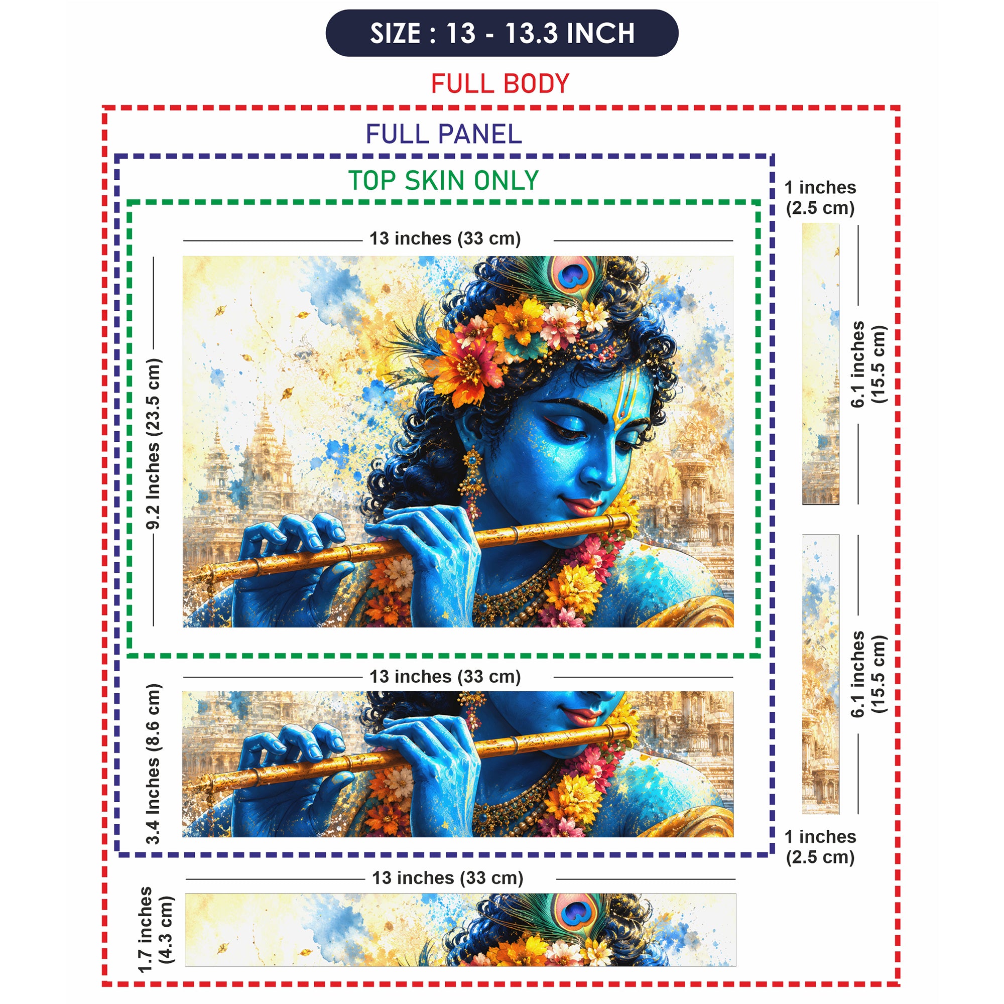 Krishna Watercolor Flute Laptop Skin - View 6