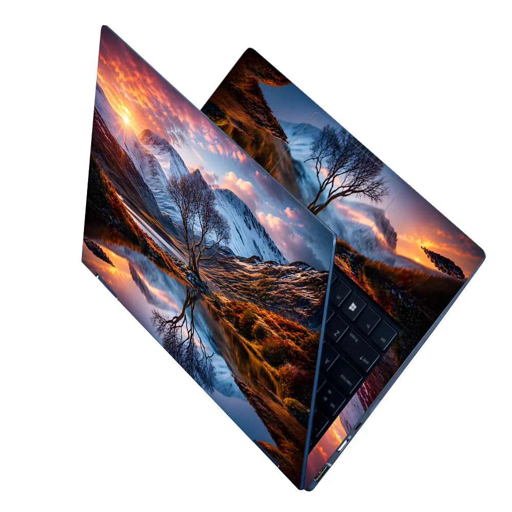 Landscape Alpine Sunrise Lake Reflection Lone Tree Laptop Skin - View 2